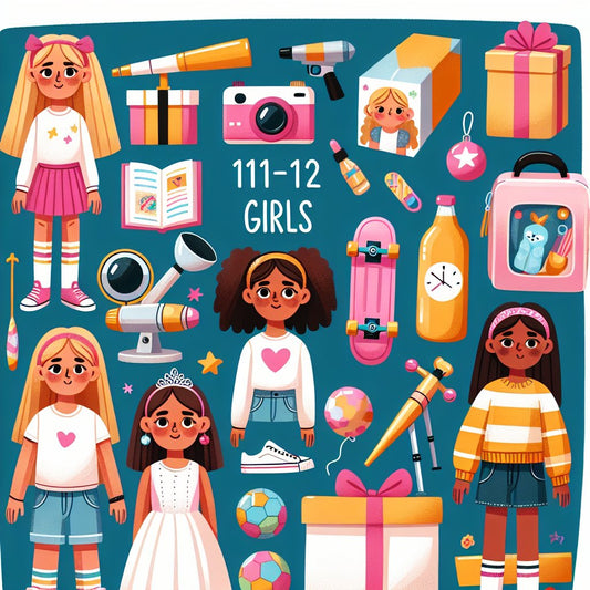 Image of a variety of gifts suitable for 11-12 year old girls, ensuring that the faces in the image are not distorted.