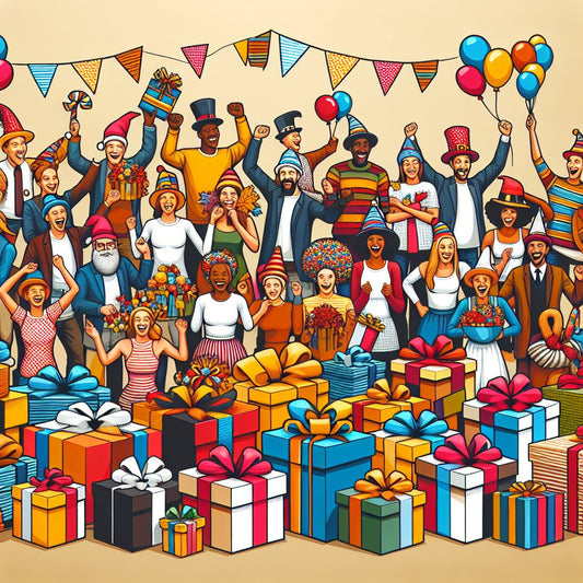 Image of a festive Thanksgiving scene with various gift items creatively displayed, ensuring that all faces in the image are clear and not distorted.