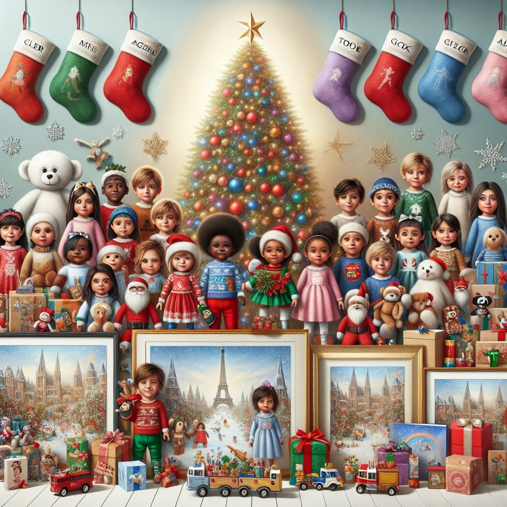 Image of various personalized Christmas gifts for kids, ensuring that the faces in the image are not distorted.