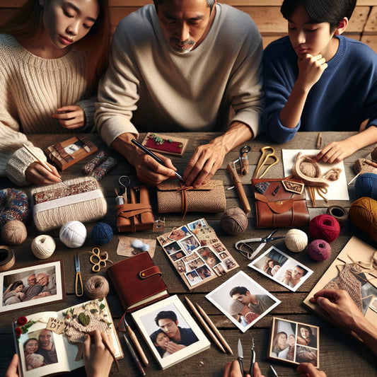 Image of a variety of DIY birthday gifts for dad being made with a focus on creativity and sentimentality, ensuring that the faces in the image are not distorted.