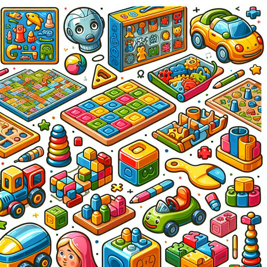 Image of a variety of educational toys and games suitable for students, ensuring that the faces in the image are not distorted.