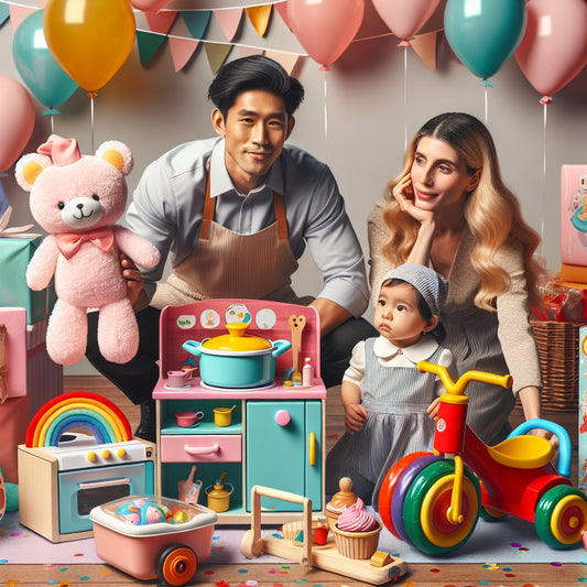 Image of a variety of unique gifts for 3-year-old girls displayed in a colorful and playful setting, ensuring that the faces of any people in the image are not distorted.