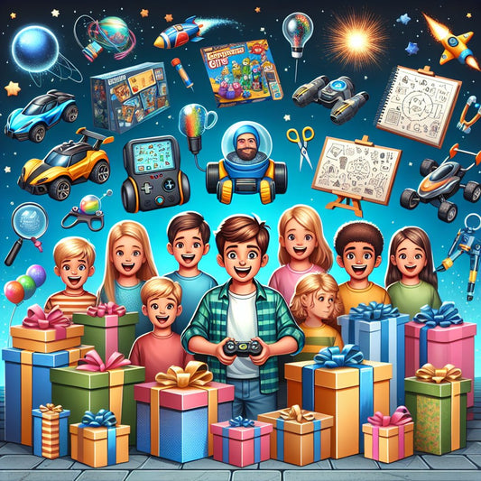 Image of a variety of engaging and exciting gifts for 11-year-old boys, ensuring that the faces in the image are not distorted.