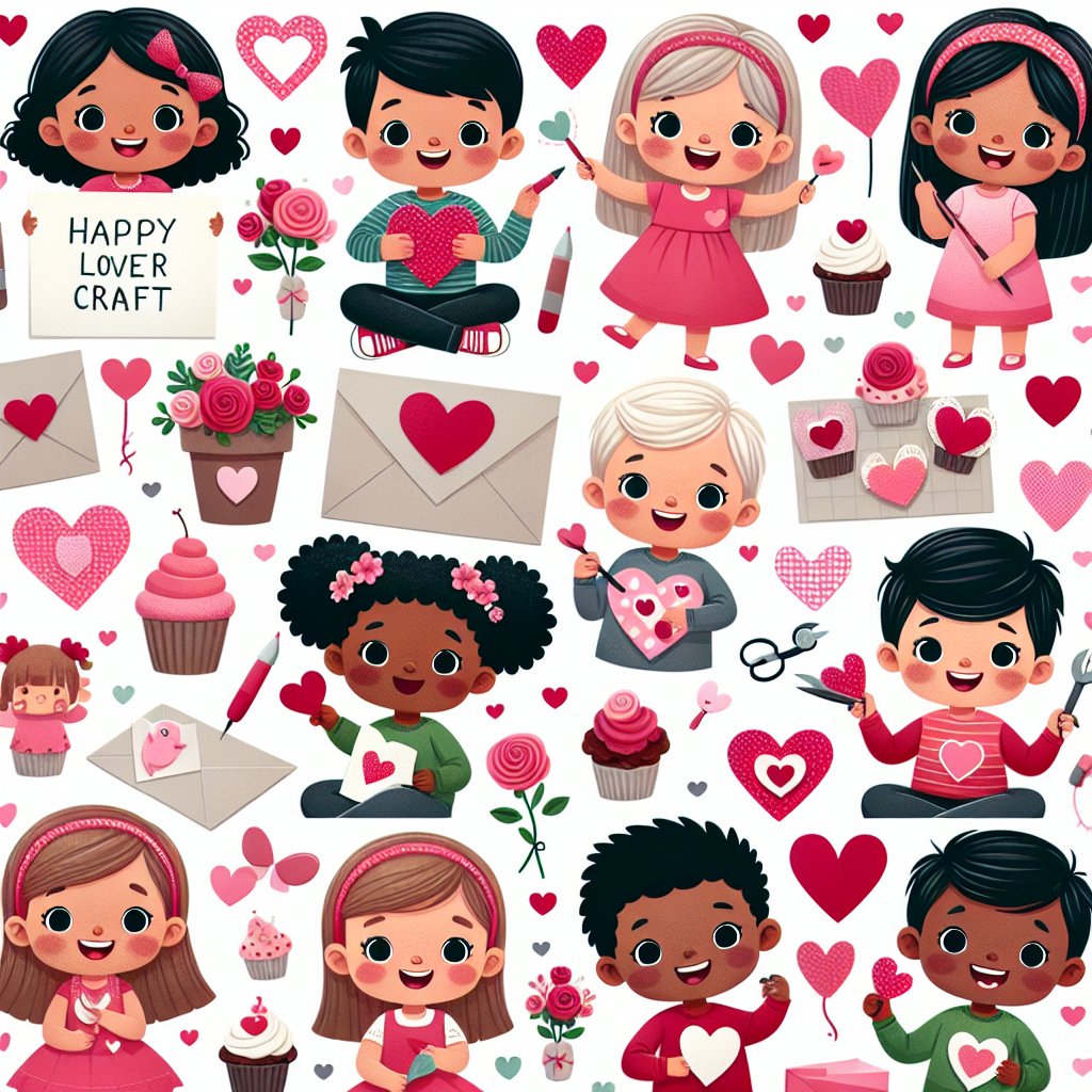 Image of various Valentine's Day crafts for kids, ensuring that the faces in the image are not distorted.